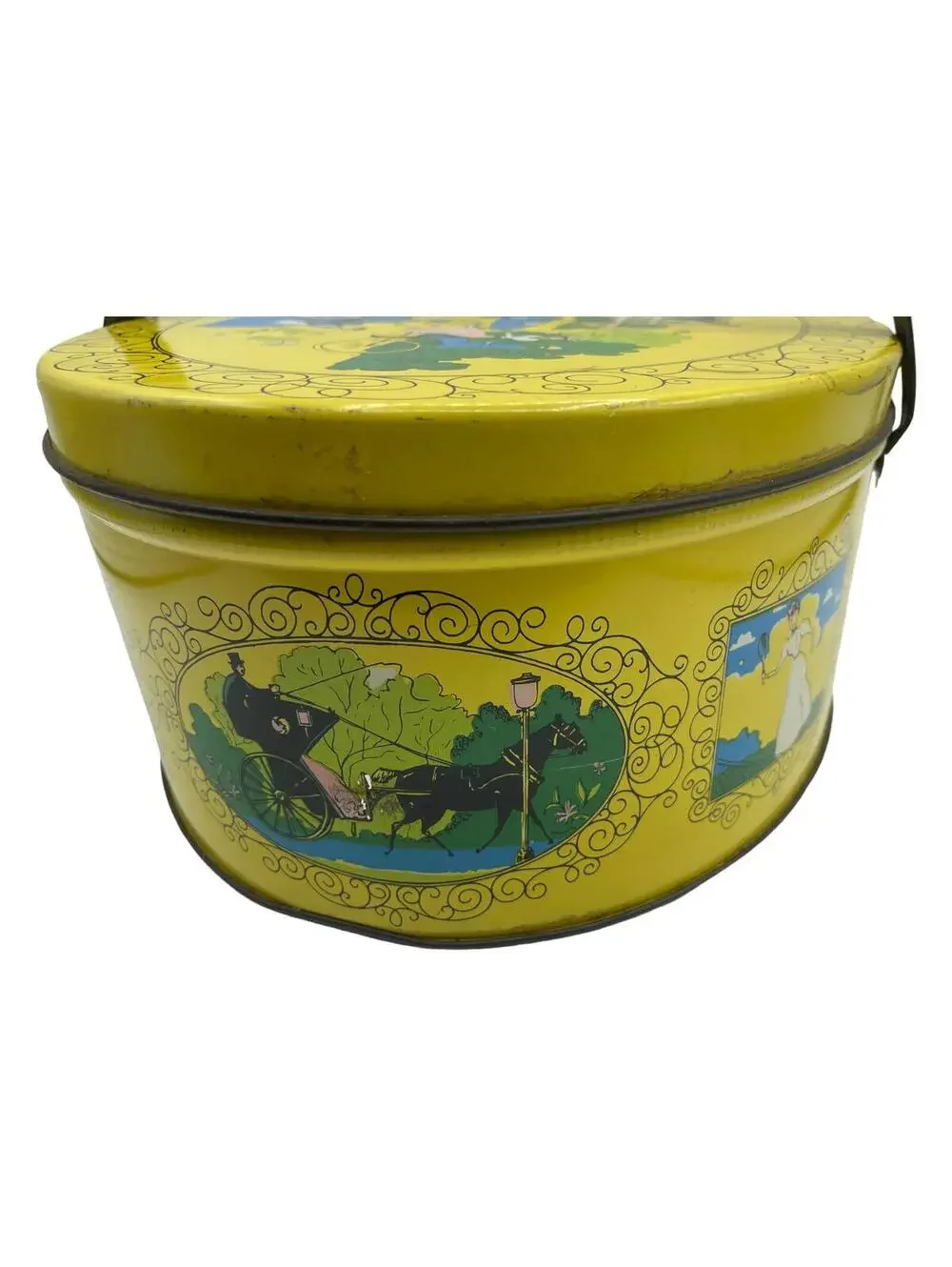 Vintage Yellow Tin Box: Victorian Couples Design, Farmhouse Storage